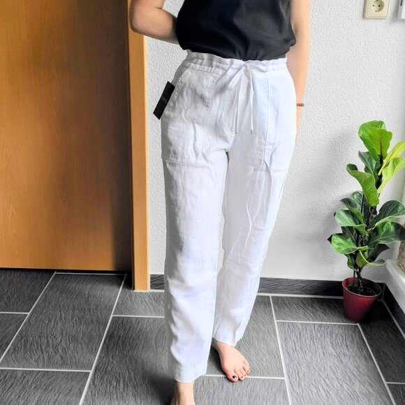Lauren Ralph Lauren White 100% Linen Drawstring Straight Leg Pants Size 8 - Picture 6 of 16